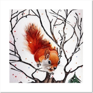 Winter Squirrel in Watercolor Posters and Art